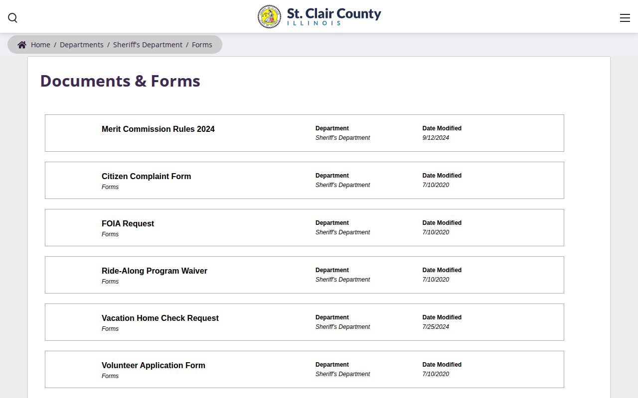 St. Clair County sheriff forms for a 72-hour release record request