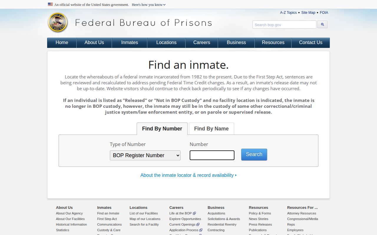 Federal BOP release lookup for a St. Clair County person
