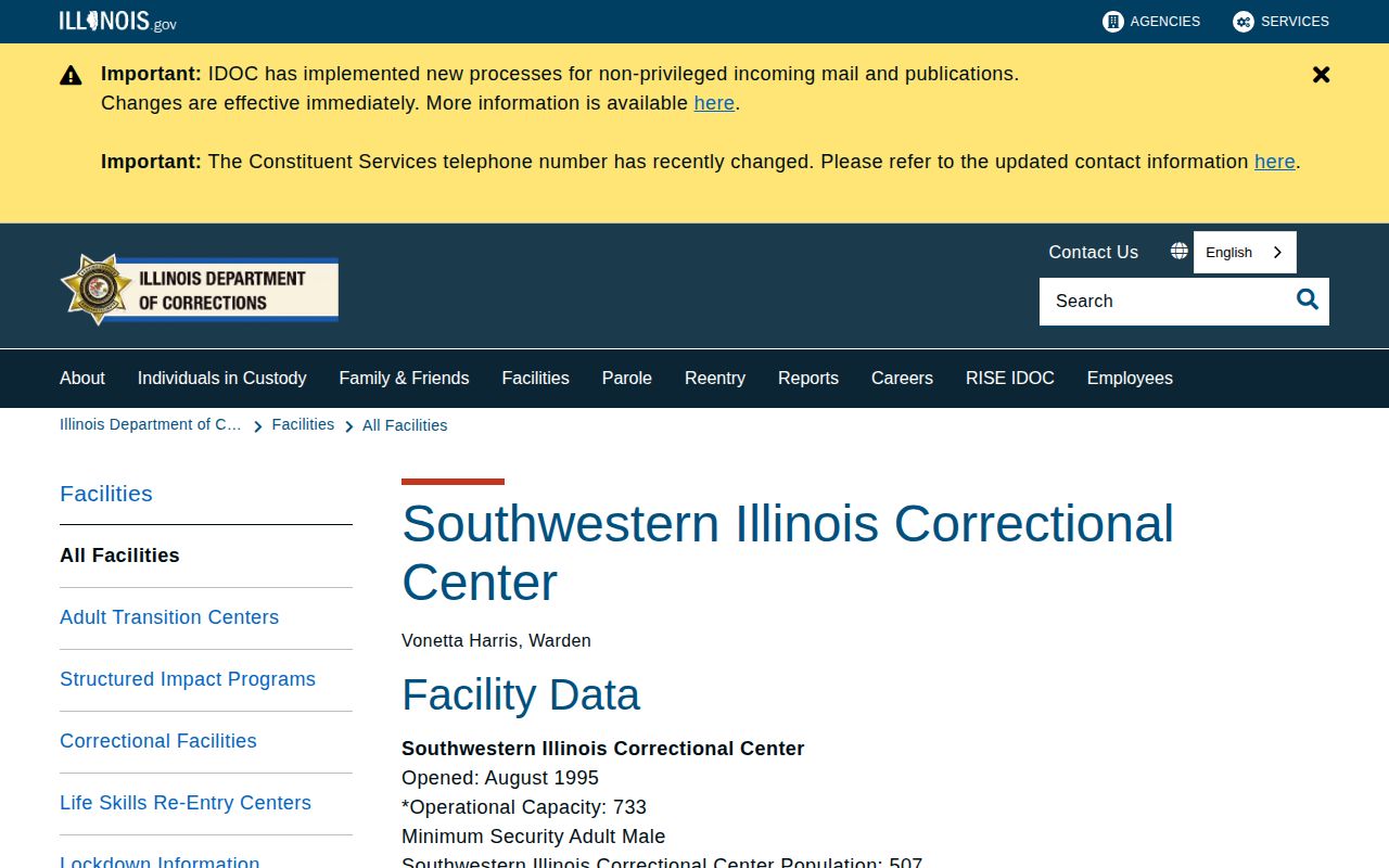 Official IDOC Southwestern Illinois Correctional Center page