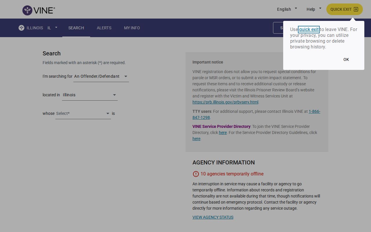 Illinois VINELink inmate search for St. Clair County custody and release records