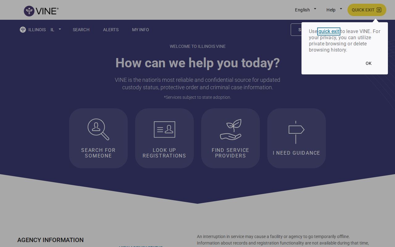 Illinois VINE release notification page for St. Clair County records